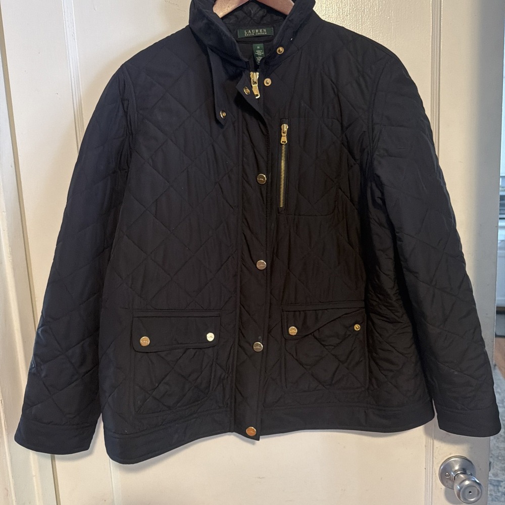 Lauren Ralph Lauren Quilted Jacket Womens 1X Black Full Zip Field Coat